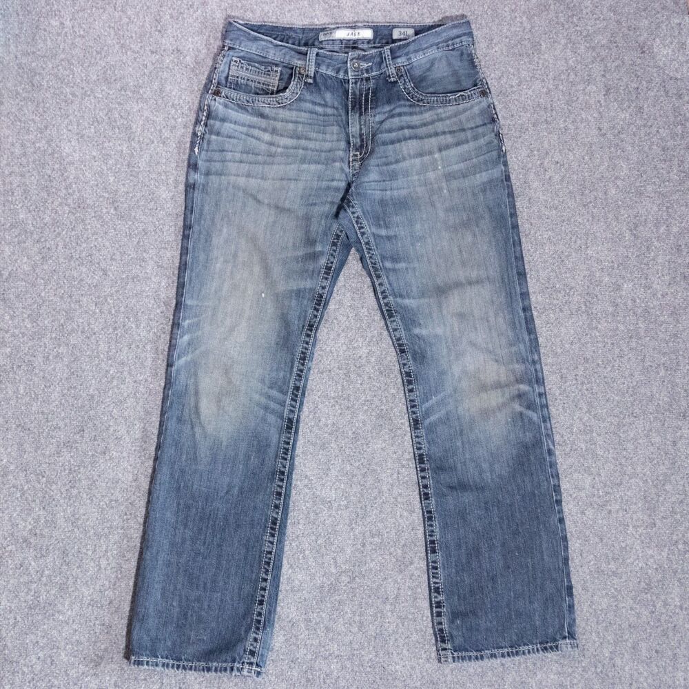 BKE Jake Bootleg Jeans Men's 34L (34x33) Blue Denim Whiskers Western y2k Grunge